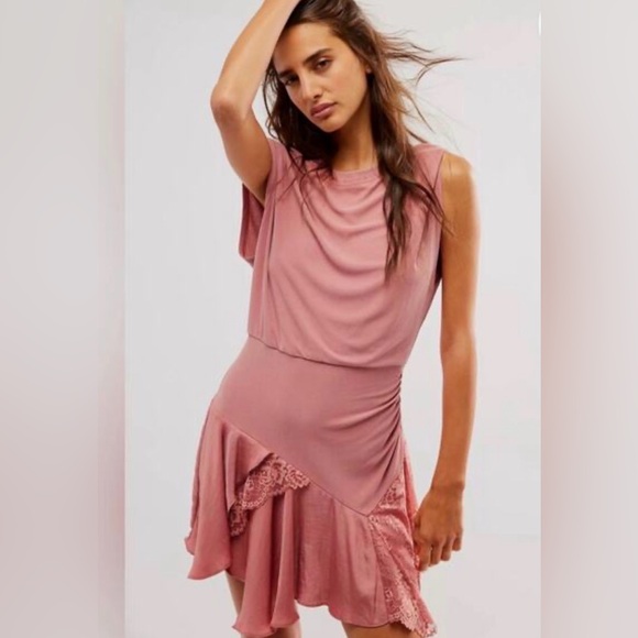 Free people boho mauve dress with silk and lace detail - Picture 2 of 8
